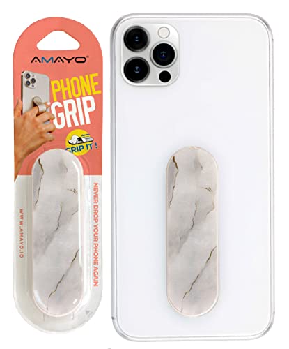 Amayo Grip – El original! Soporte para dedos para teléfono móvil, soporte para teléfono móvil, agarre para teléfono móvil, anillo para teléfono móvil (serie de mármol, blanco)