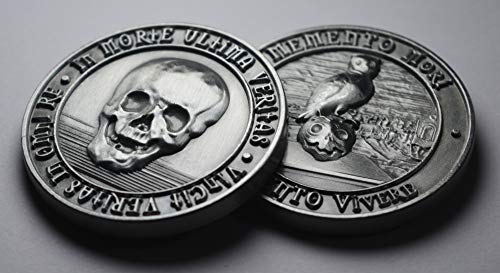 The Commemorative Coin Company MEMENTO MORI/VIVERE - Moneda de plata antigua en cápsula, búho, muerte, estoica, reflexión, estoicismo
