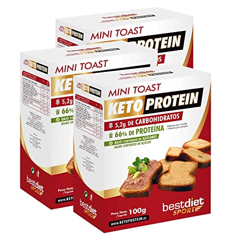 Keto Protein Bestdiet - MiniToast - Alto Contenido en ProteÃ­nas Panecillos tostados, Bajos en Carbohidratos y Altos en ProteÃ­nas, Saciante, Veganos, Dieta Keto o control de peso - (Pack 3 x 100g)