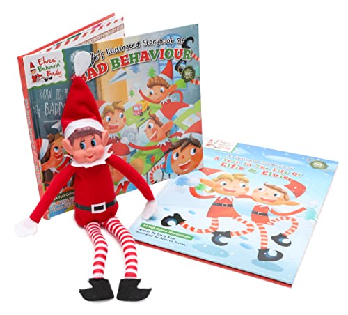 Elves Behavin' Badly Christmas Bundle - Elfo de Juguete Suave de 12 Pulgadas - Elfie y 2 Libros de Elfos de Tapa Dura de Navidad - Juguetes de Navidad novedosos
