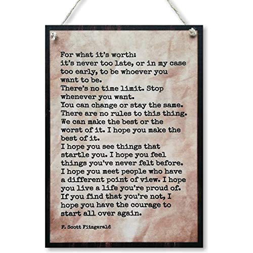 CARISPIBET Letreros decorativos para sala de estar con cita de Scott Fitzgerald de 30,5 x 20,3 cm