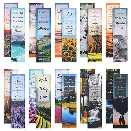 VETPW 20 Piezas Inspirador Papel Marcapáginas Bookmarks, Naturaleza Marcadores Libros con Alentadoras Citas para Niños Alumnos, Doble Cara Puntos de Libro para Adulto Aula Regalo (15x4cm,20 Estilos)